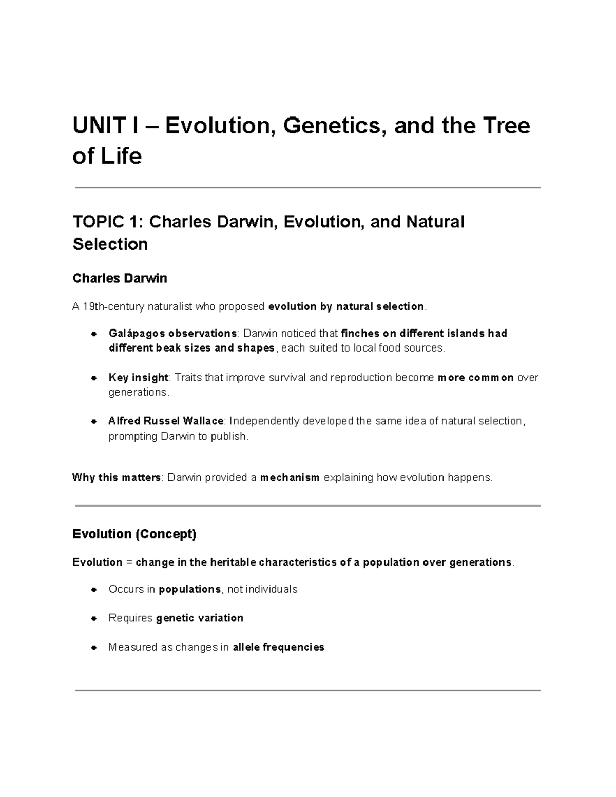 Biology 101: Evolution, Genetics, and Natural Selection - Studocu