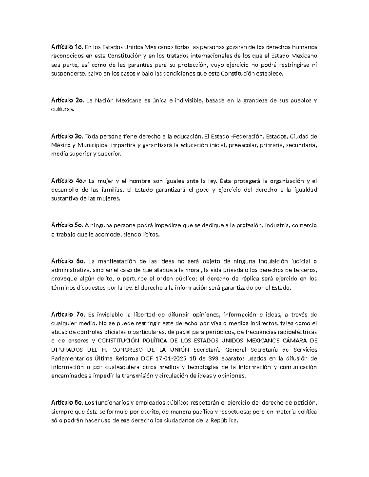 Artículos de la Constitución Política de los Estados Unidos Mexicanos ...