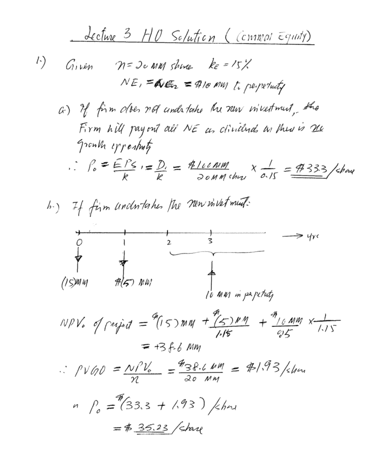 Lecture 3 HO Solutions: Common Equity Handout Problems - Studocu
