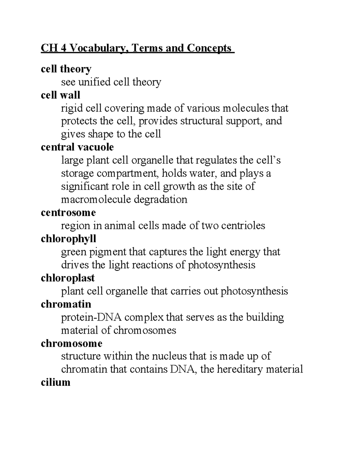 CH 4 Vocabulary: Key Terms & Concepts in Cell Theory - Studocu