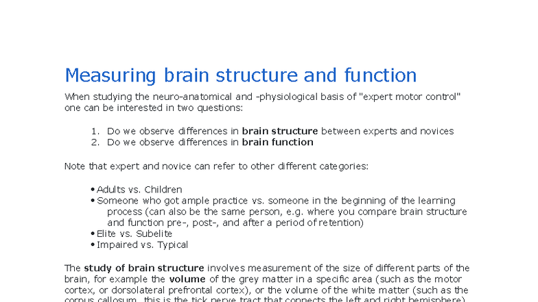 Motor Neuro Fysiologie: Brain Structure & Function Analysis - Studocu