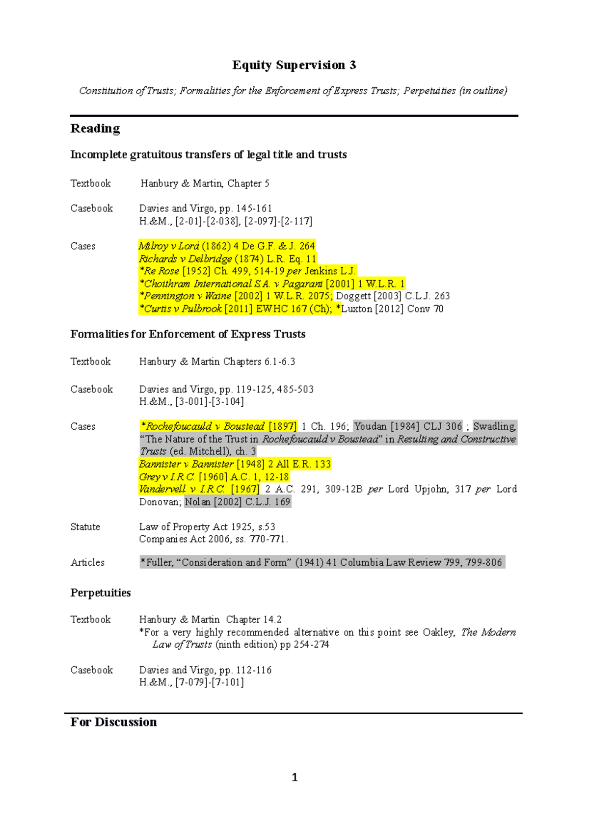 Equity Law: Topic 3 Notes on Trusts and Perpetuities (Course Code: H&M ...