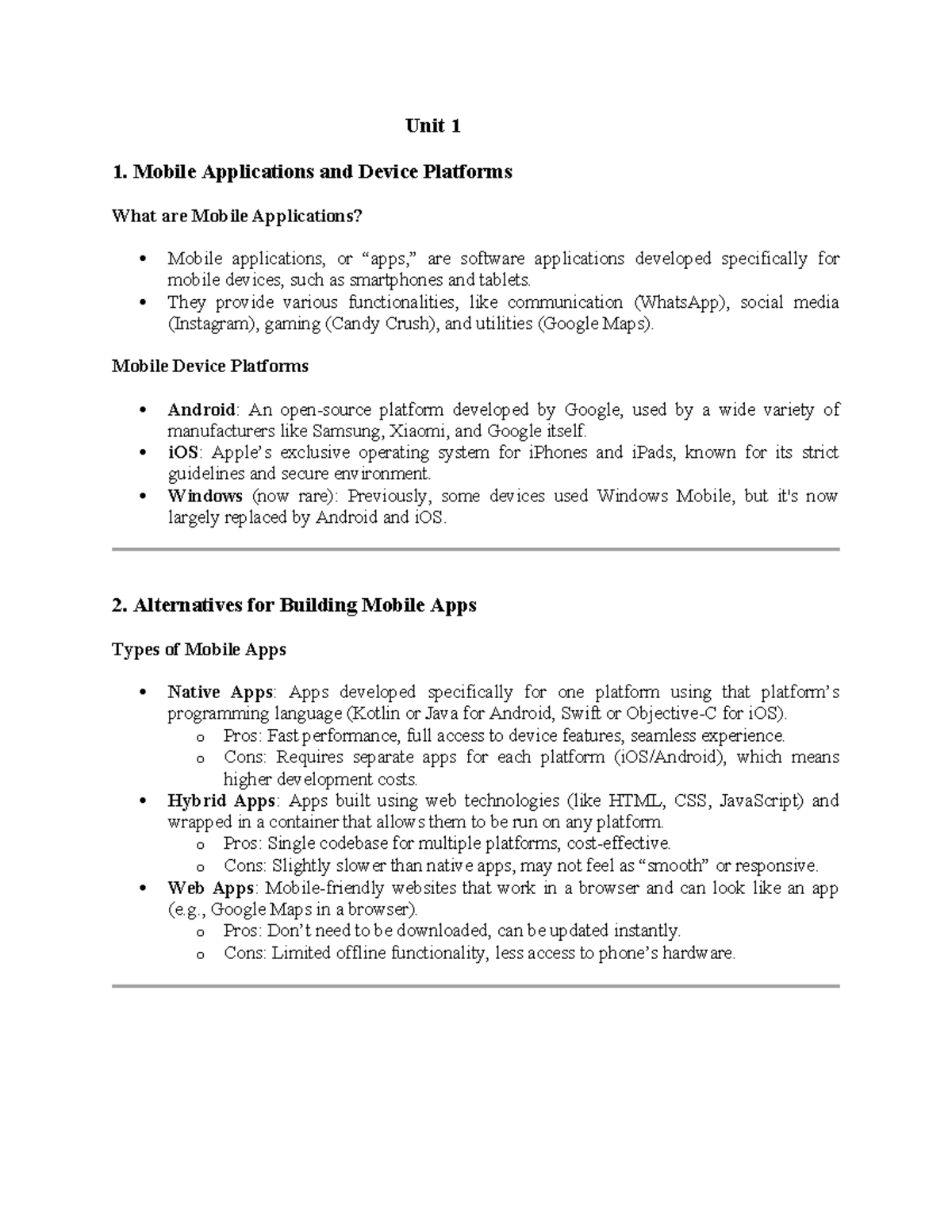 Unit 1: Mobile Applications & Development Platforms - HINT Notes - Studocu