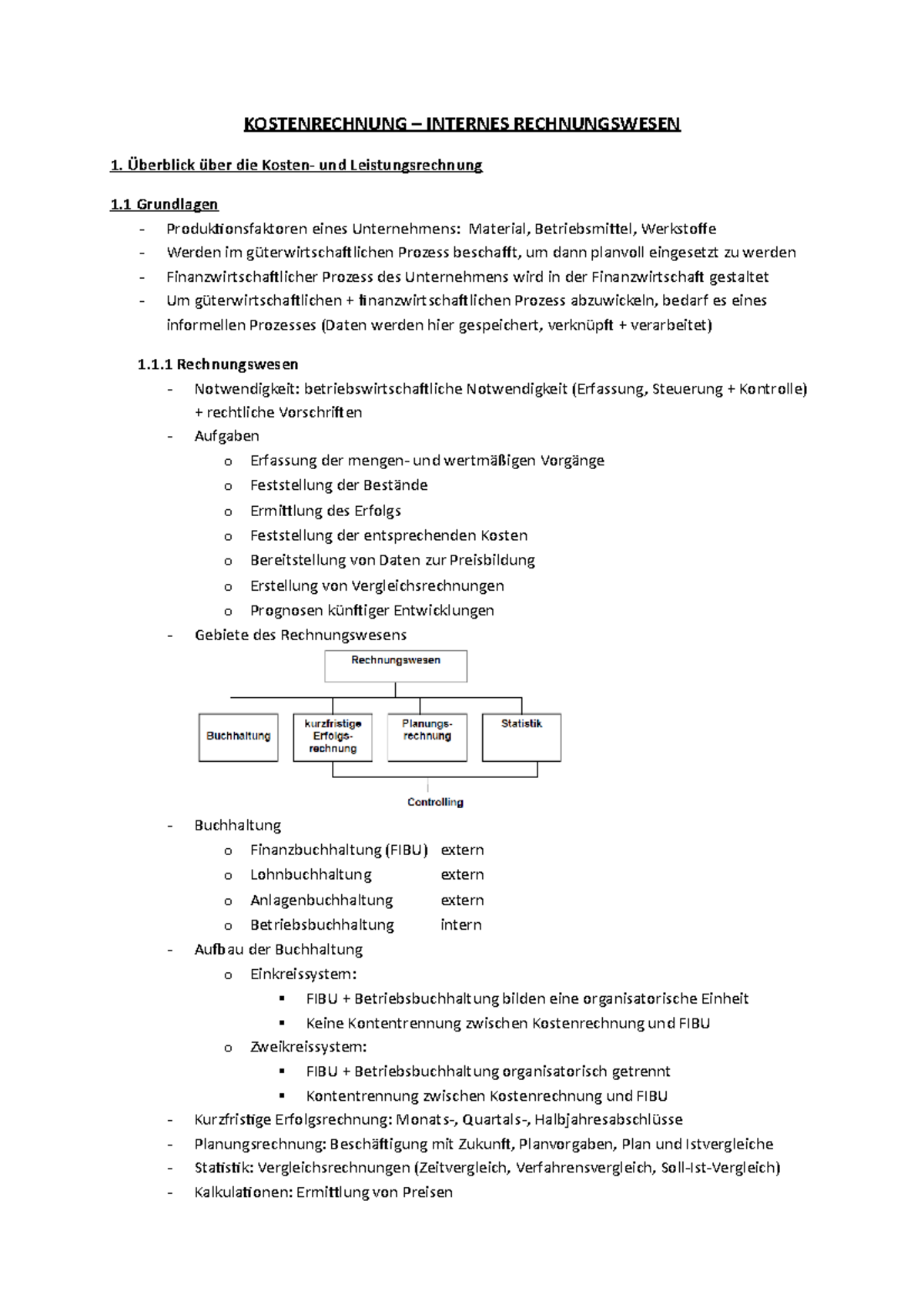 Zusammenfassung Kostenrechnung im Internen Rechnungswesen - Studocu