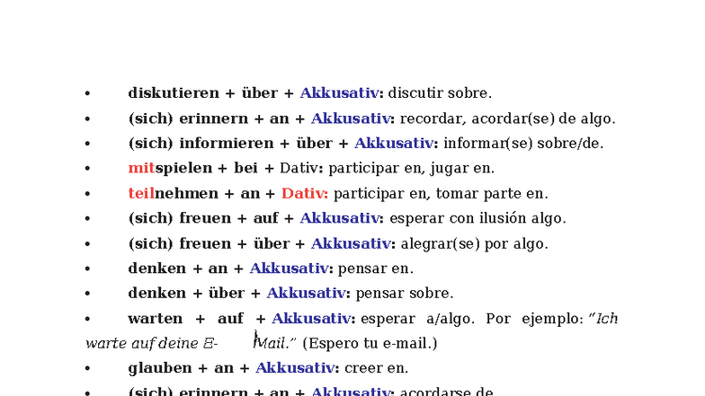 Verbos con Preposiciones: Guía de Uso y Ejemplos (Akkusativ/Dativ ...