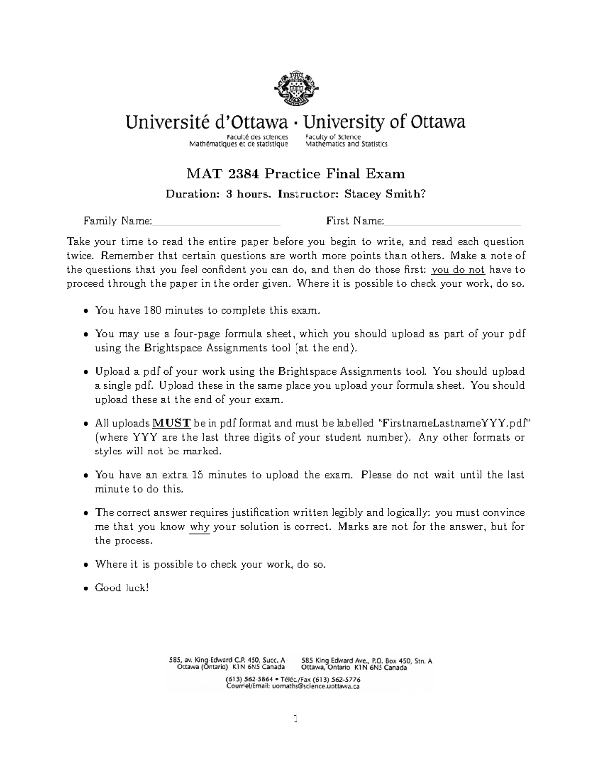 MAT 2384 Practice Final Exam: Study Guide and Tips - Studocu