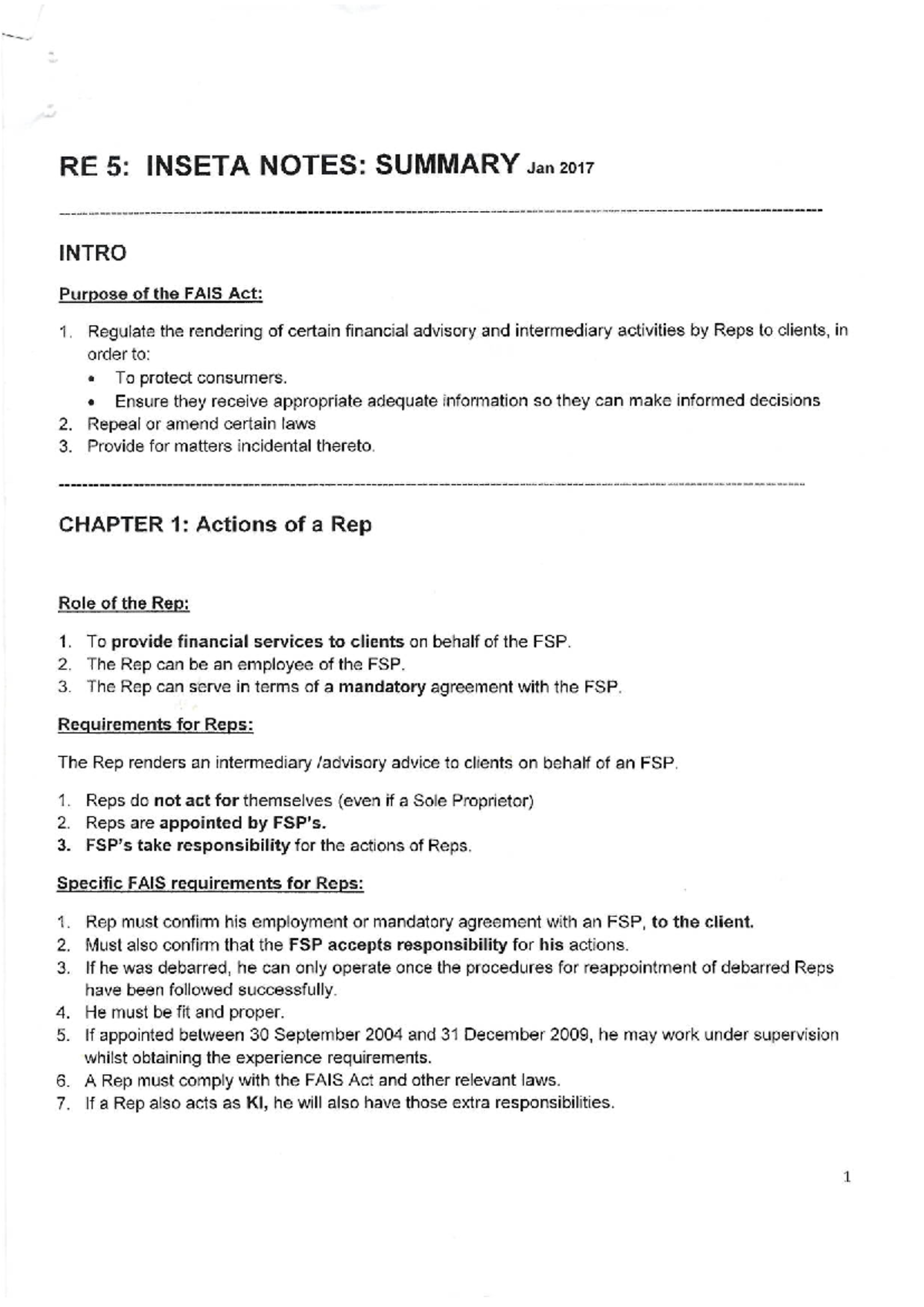 40556 - Question papers - RE 5: INSETA NOTES: SUMMARY Jan 2017 INTRO ...