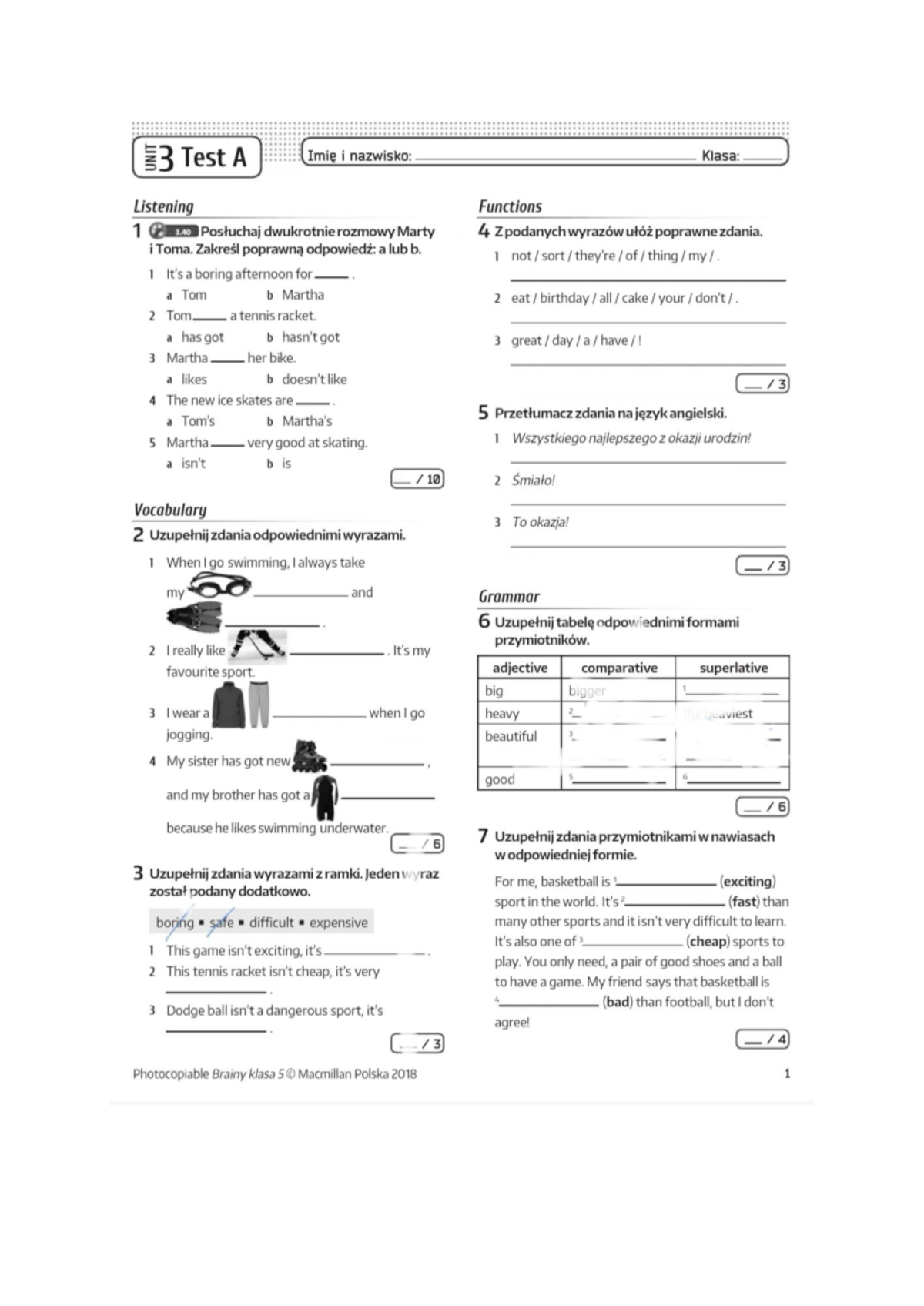 Angielski Sprawdzian Unit 1 Steps Plus 5 www.studocu.com