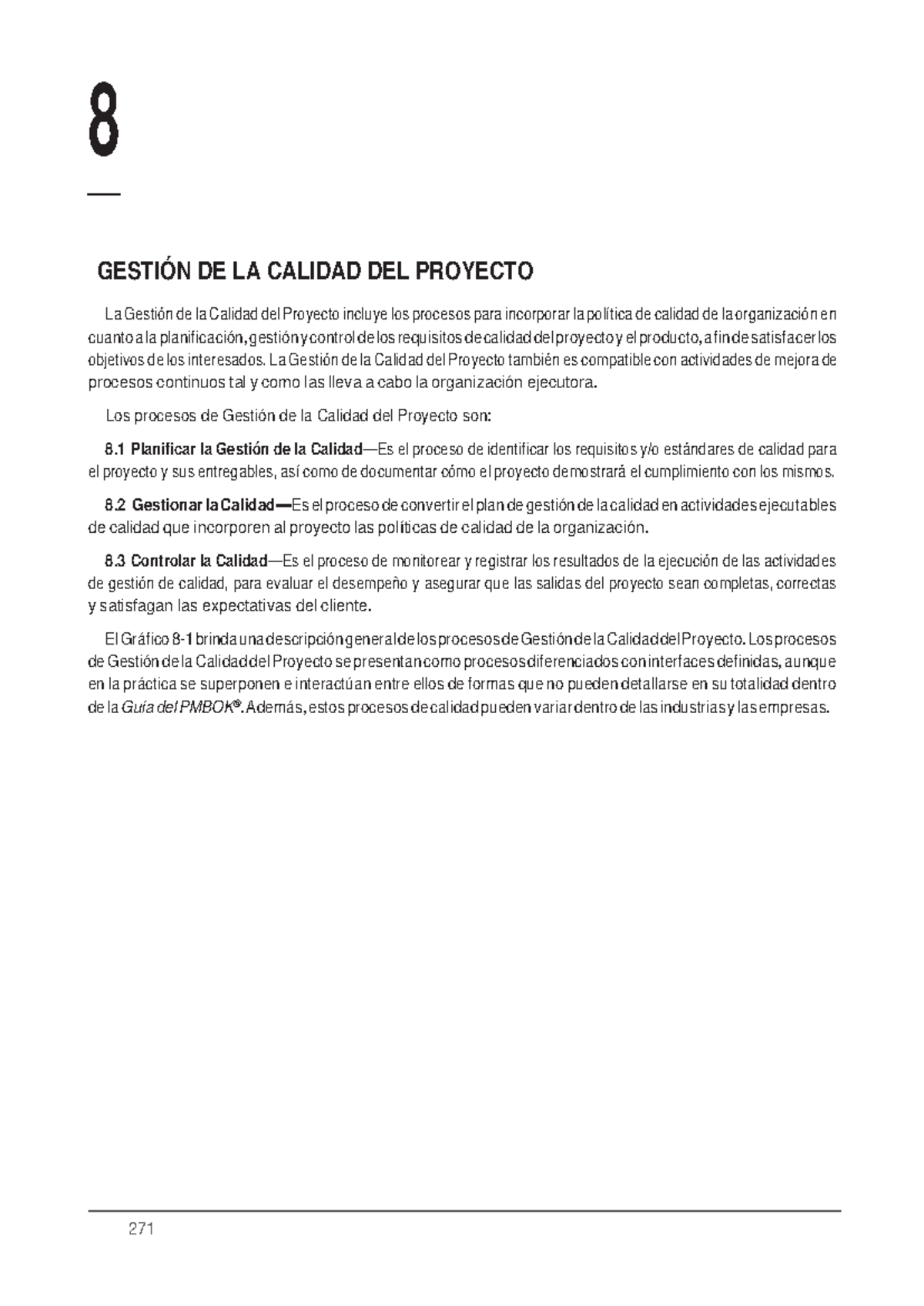 Capítulo 8: Gestión de la Calidad del Proyecto y sus Procesos - Studocu
