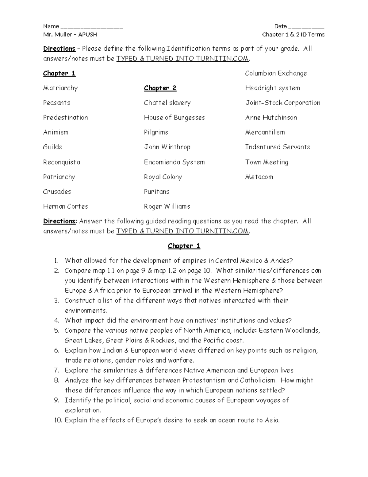 Ch1 2id terms - Sample - Name ___________________ Date ___________ Mr ...