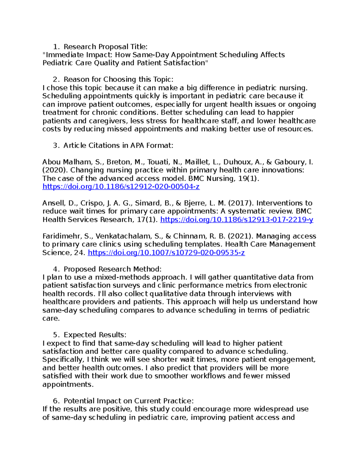 Impact of Appointment Scheduling on Pediatric Care Quality - Module 7 ...