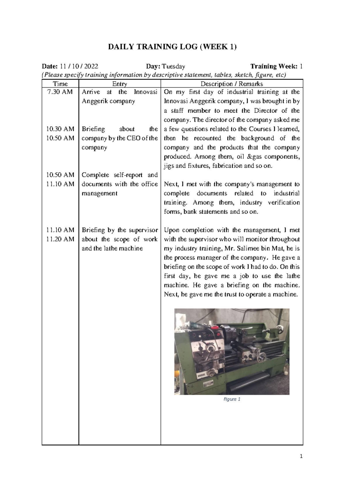 LOG BOOK WEEK 1 - INDUSTRIAL TRAINING AT INNOVASI ANGGERIK - Studocu