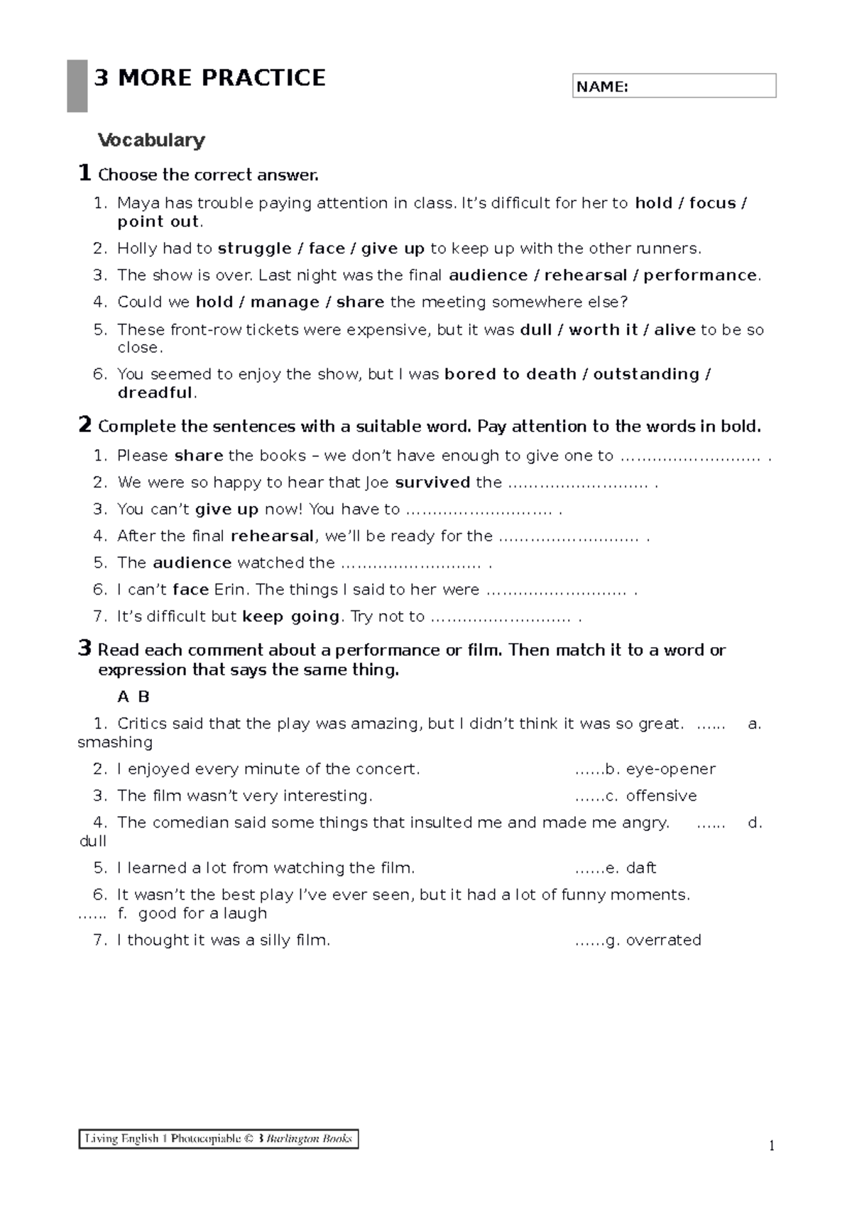 UNIT 3 Extra Vocabulary Grammar Practice - Vocabulary 1 Choose the ...