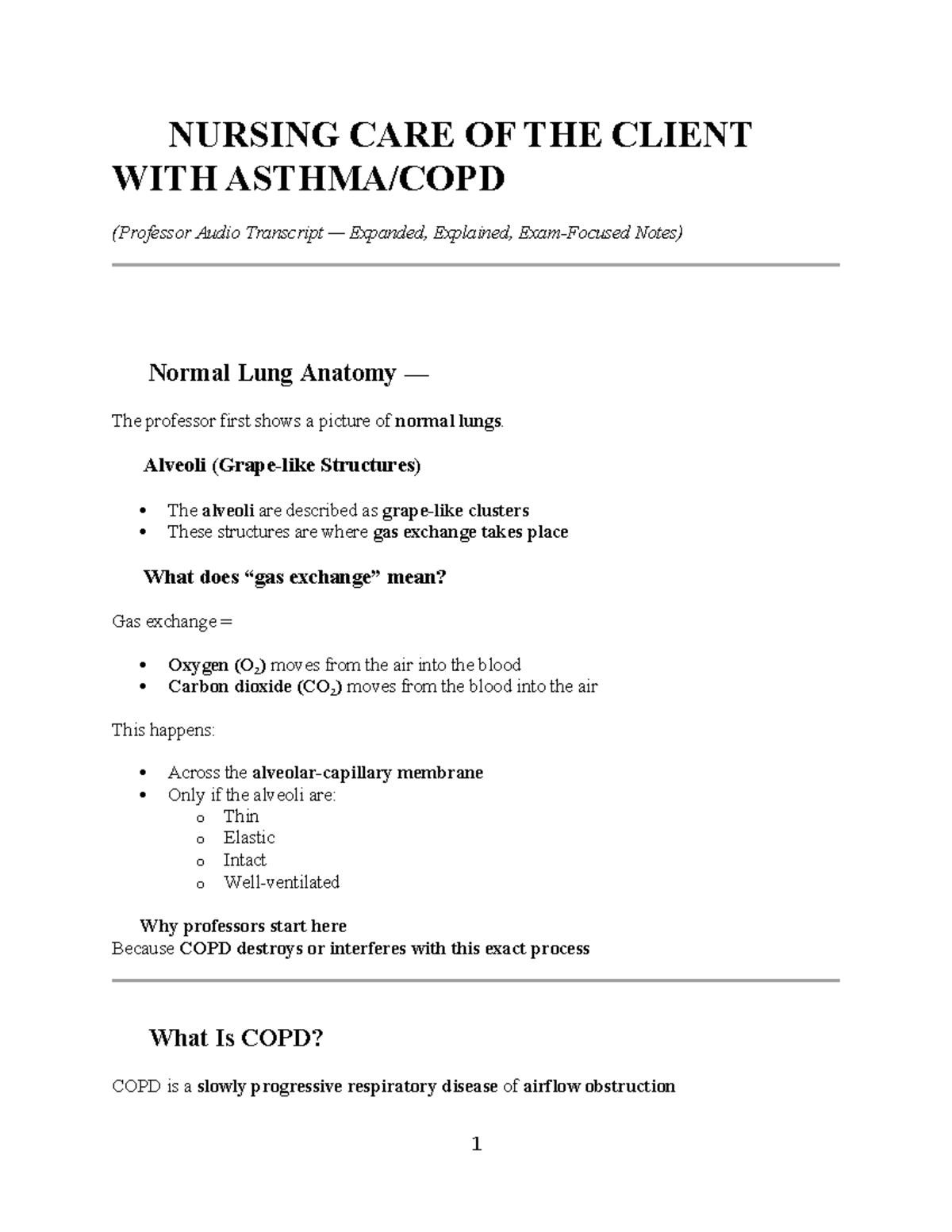 NURS 101: Nursing Care of COPD - Key Concepts and Exam Tips - Studocu