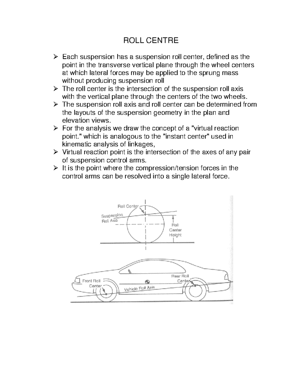 ROLL Centre Analysis and Suspension Configurations Detailed - Studocu
