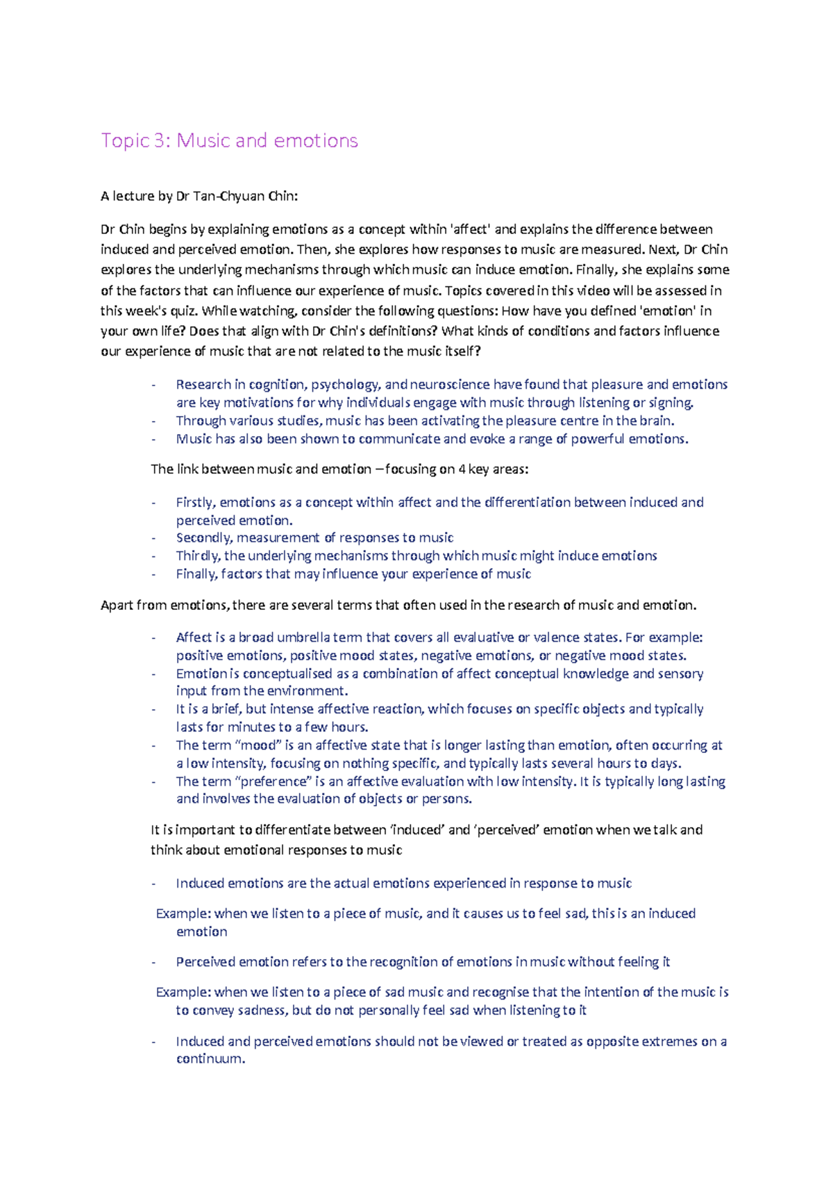 Topic 3: Music and Emotions - Lecture Notes for PSY 101 - Studocu
