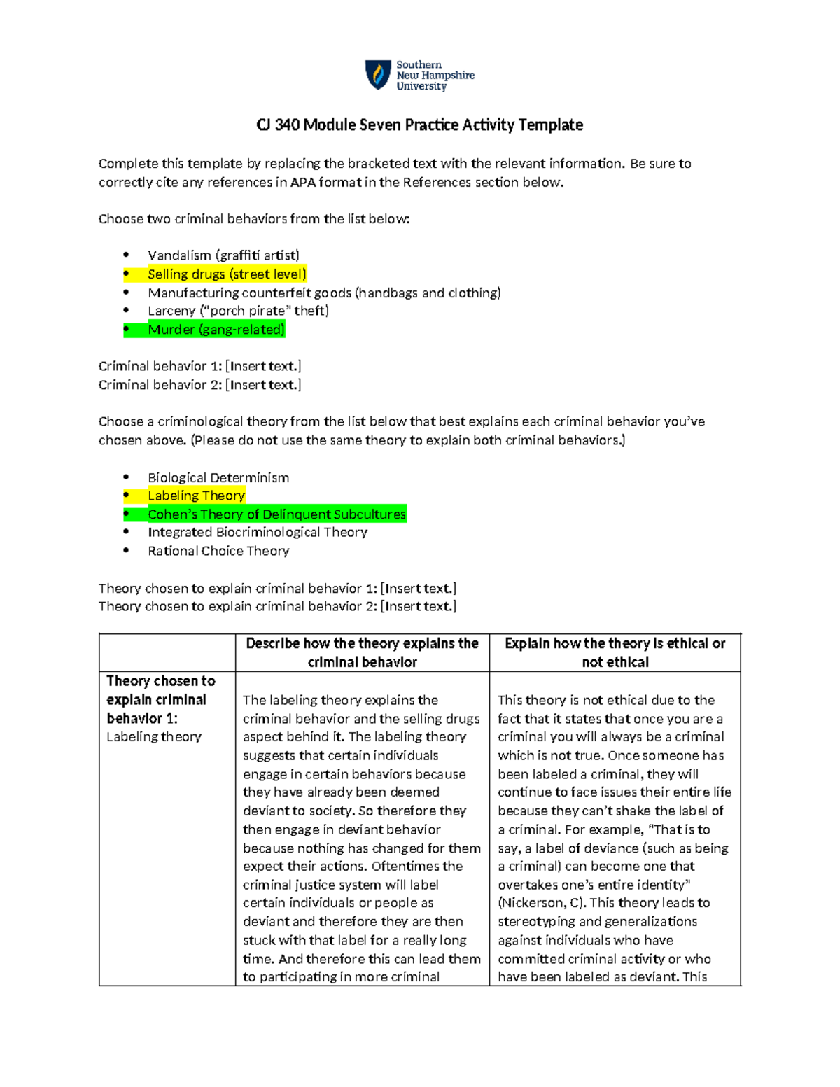 CJ 340 Module Seven Criminal Behavior Analysis Template - Studocu
