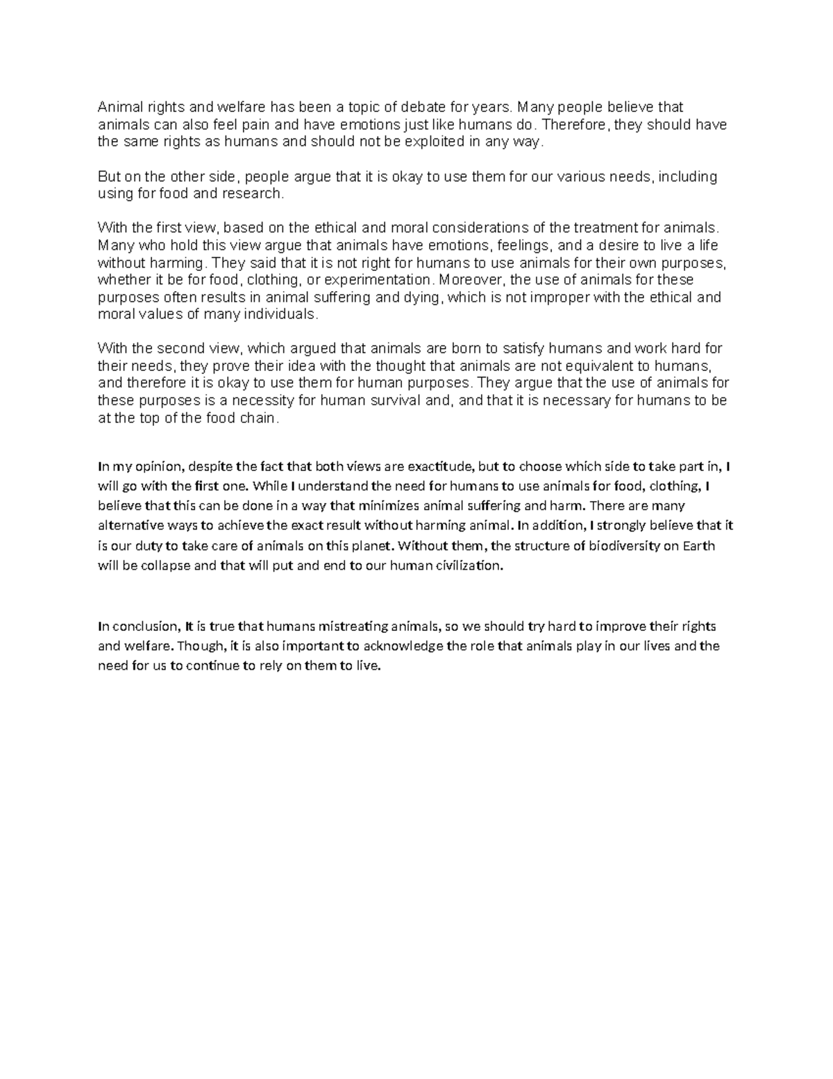 CA 2 - IELTS 6.0 Essay on Animal Rights and Welfare Debate - Studocu