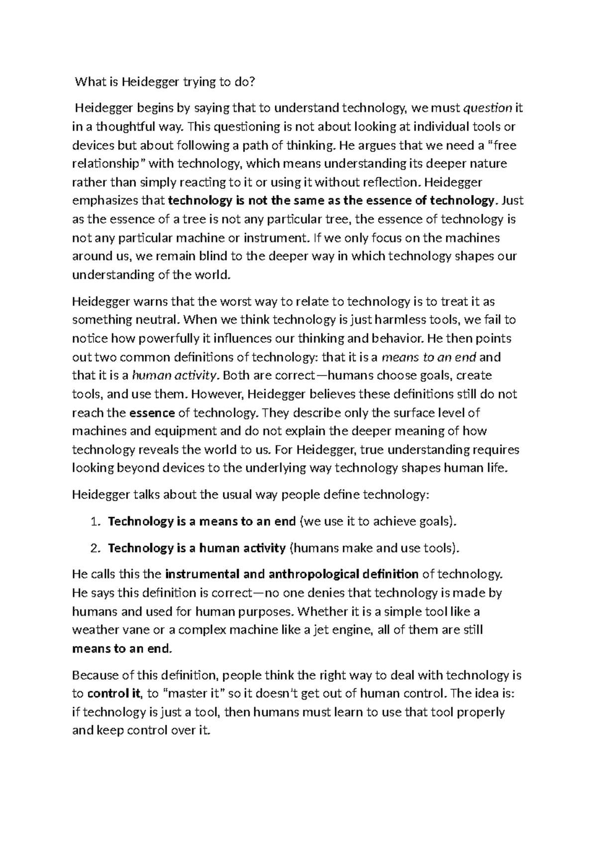Heidegger's Exploration of Technology: Essence and Enframing - Studocu