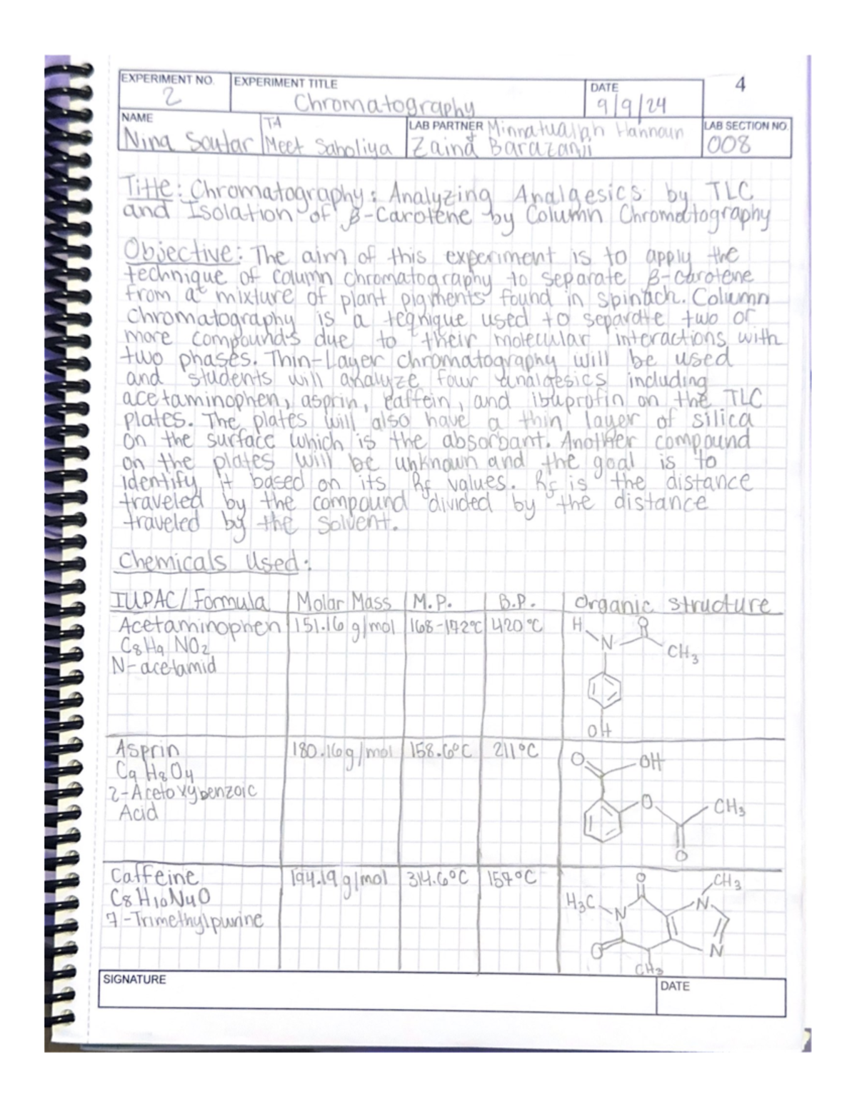 Organic Chemistry Pre-Lab 2: Analyzing Analgesics via Chromatography ...