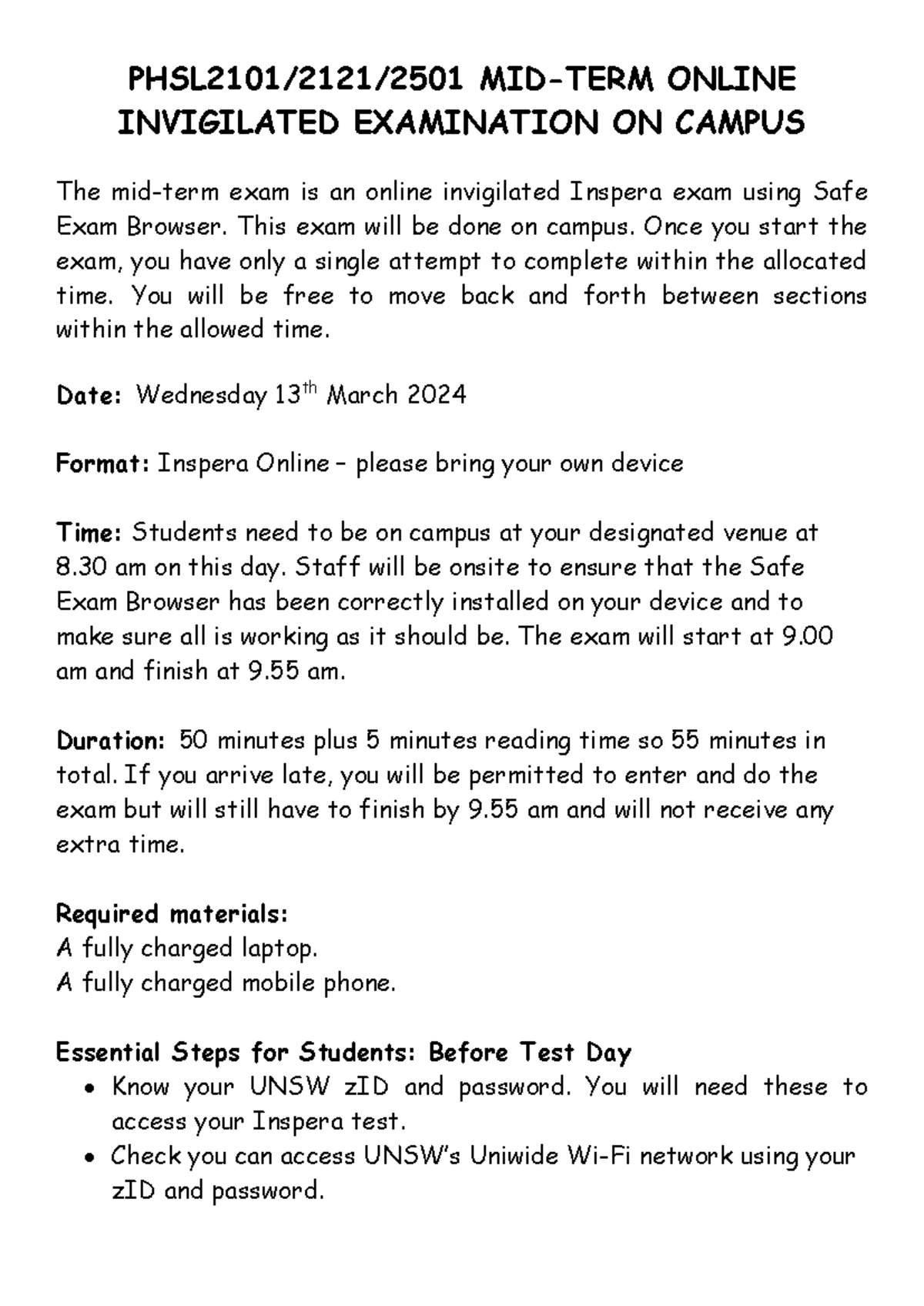 PHSL2101/2121/2501 2024 Midterm Online Exam Instructions - Studocu