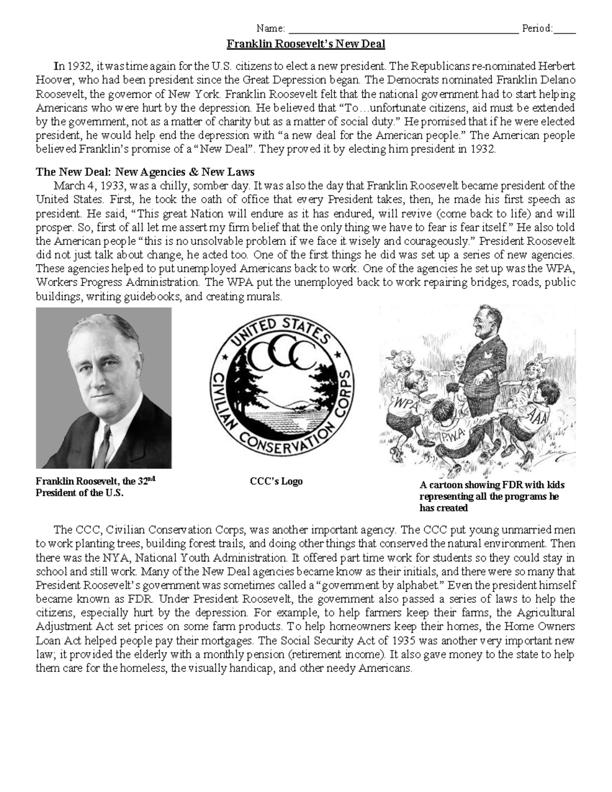 New Deal Reading and Questions - Name ...