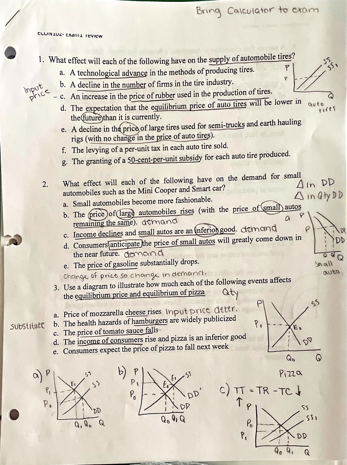 Econ 102: Exam 1 Review Notes on Supply, Demand, and Equilibrium - Studocu