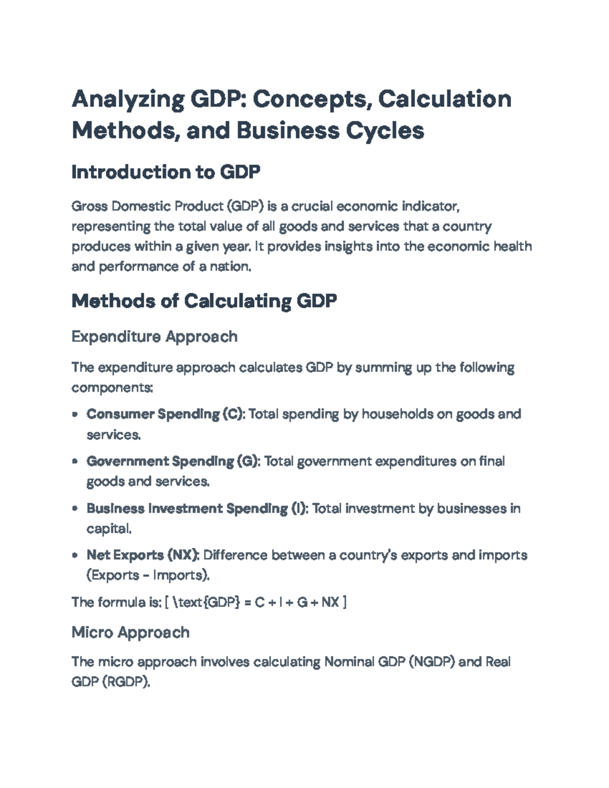 Analyzing GDP: Concepts, Calculation Methods, and Business Cycles ...