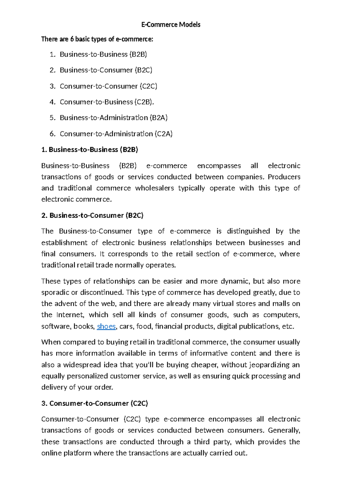 E-Comm Models Overview - STUDY MATERIAL - Studocu
