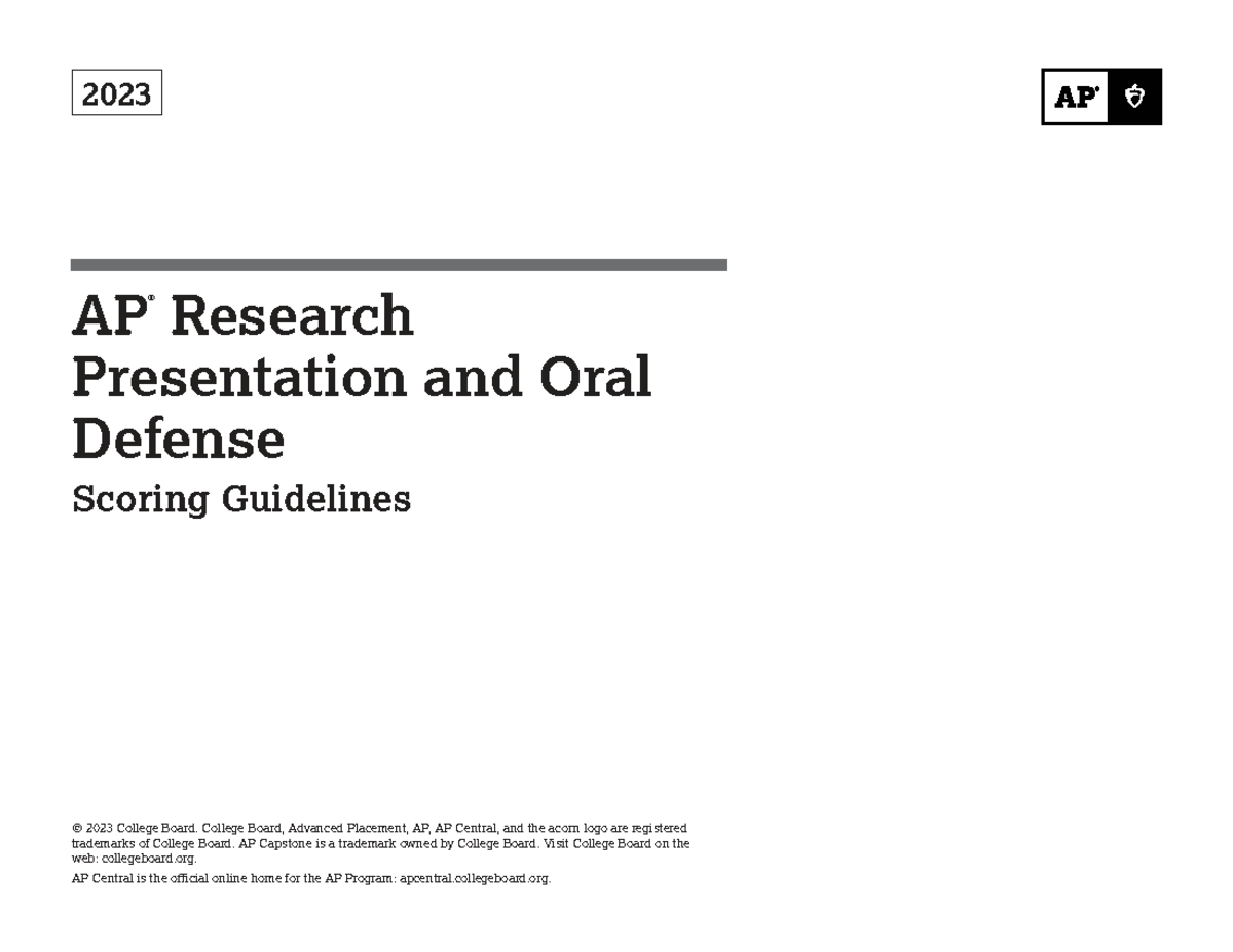 AP Research Presentation & Oral Defense Scoring Guidelines 2023 - Studocu