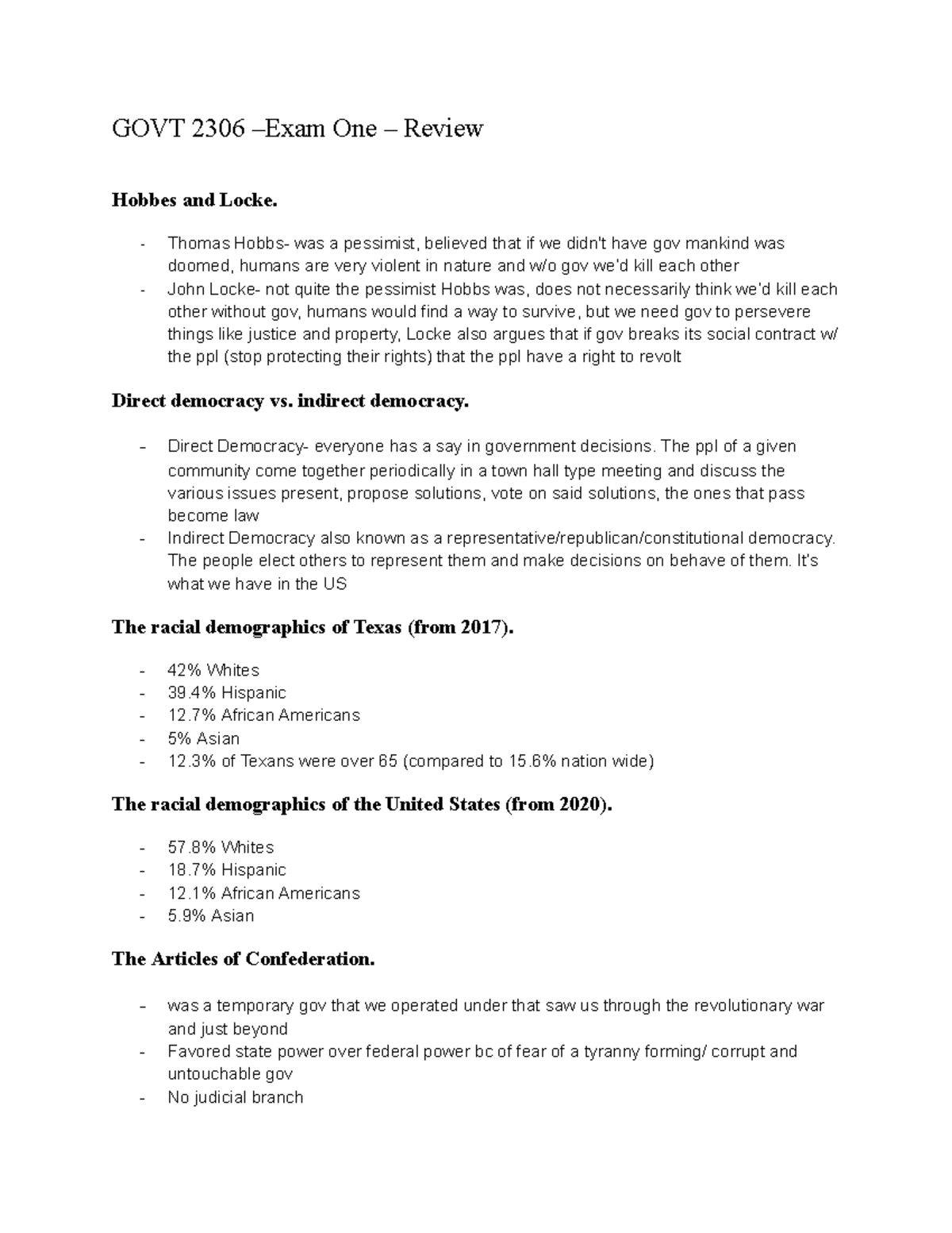 Govt 2306 Exam One Comprehensive Review Notes - Studocu