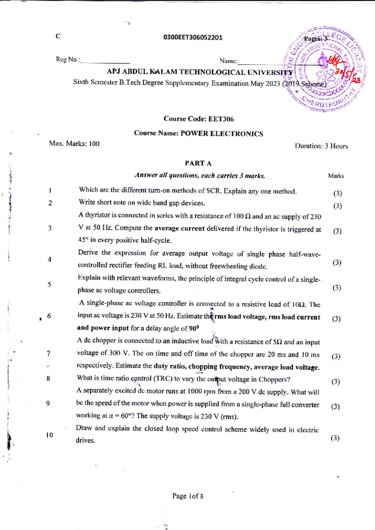 EET306 Power Electronics Final Exam Notes, May 2023 - Studocu