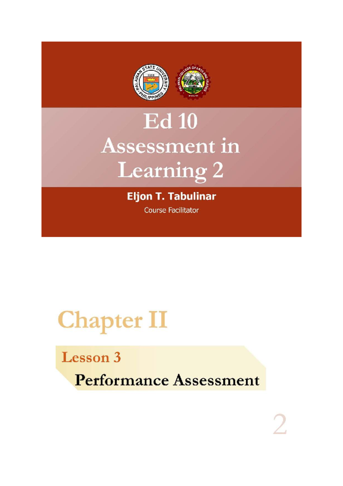 ED 10 Chapter 2 Lesson 3: Designing Performance Assessments - Studocu