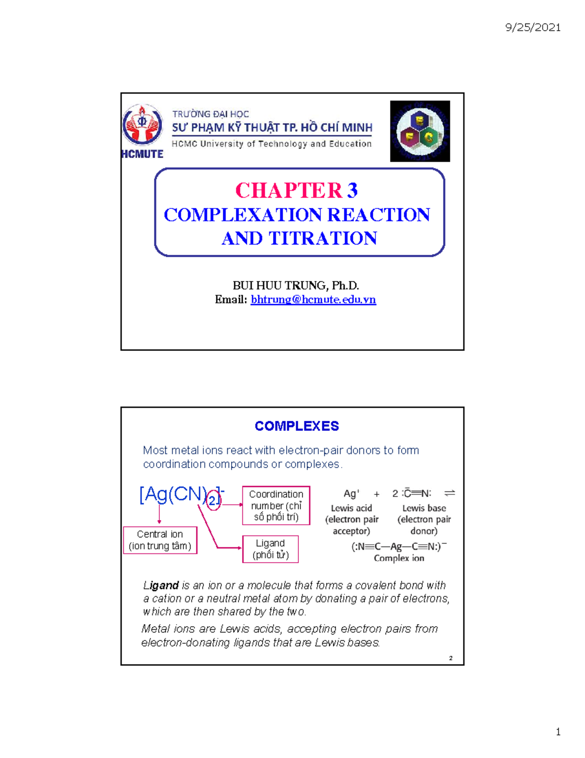 CHAPTER 3: COMPLEXATION REACTIONS & TITRATION (BUI HUU TRUNG, Ph.D ...