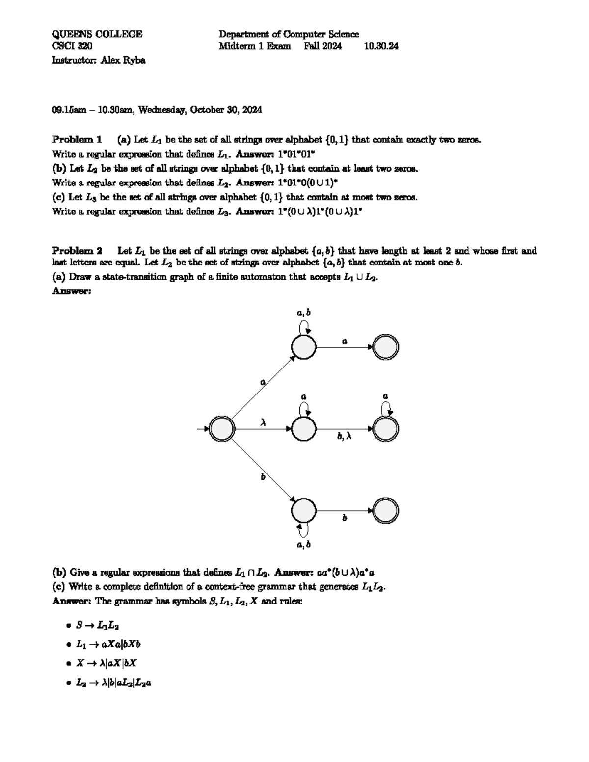 CSCI 320 Midterm 1 Exam Ver A - Theory of Computation Fall 2024 - Studocu