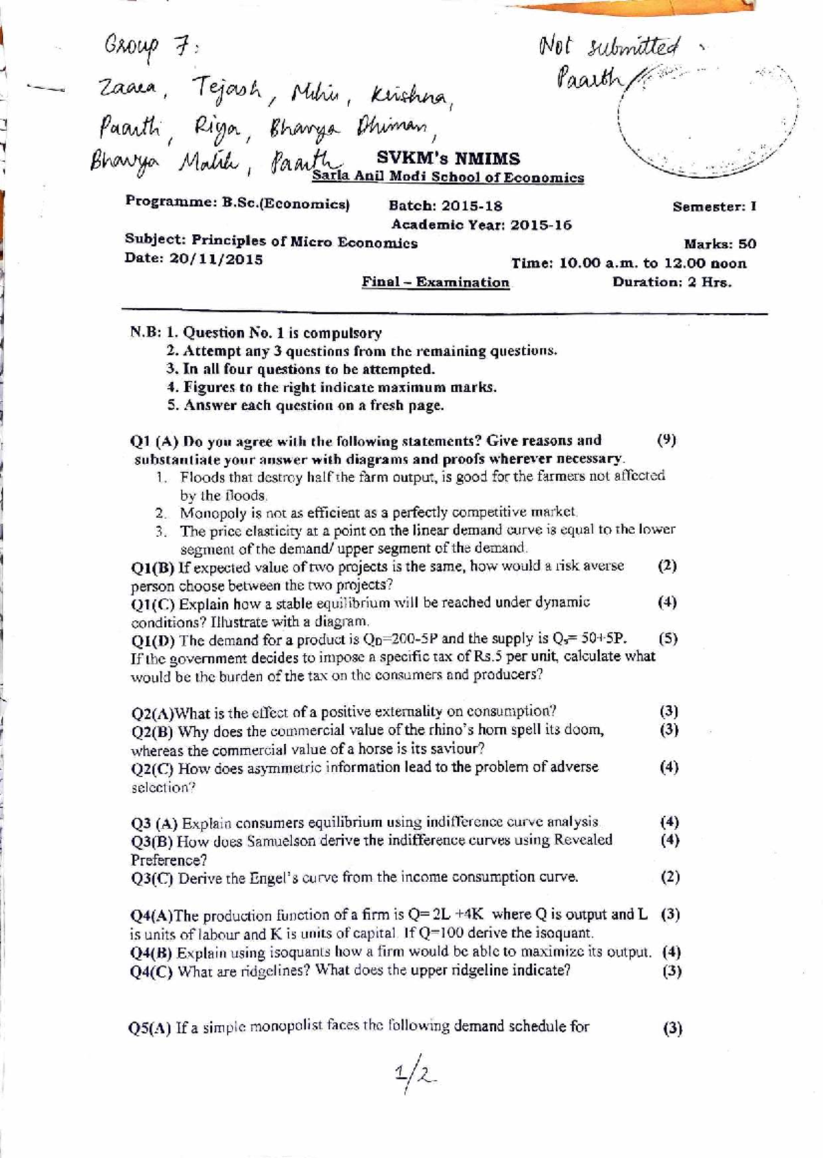 Group 7 Micro Economics Worksheets - Final Exam Preparation - Studocu