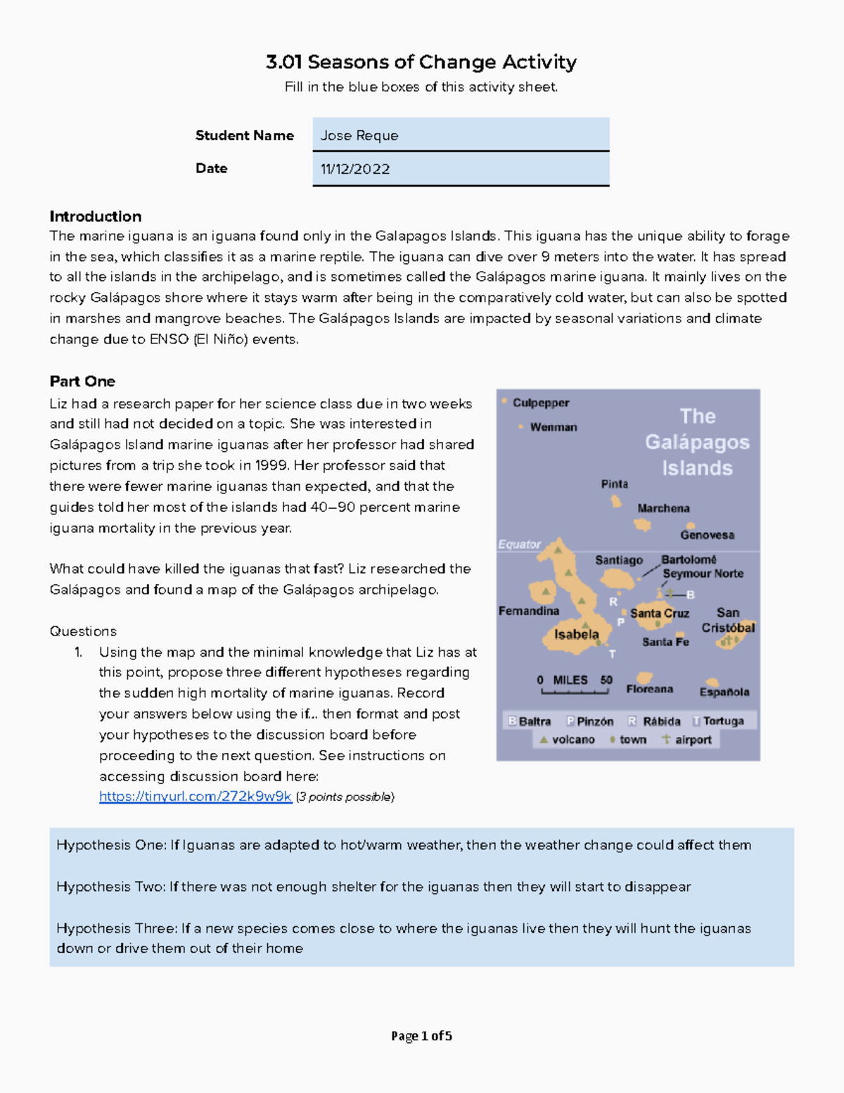 3.01 Marine Science Assignment: Seasons of Change Activity 2022 - Studocu