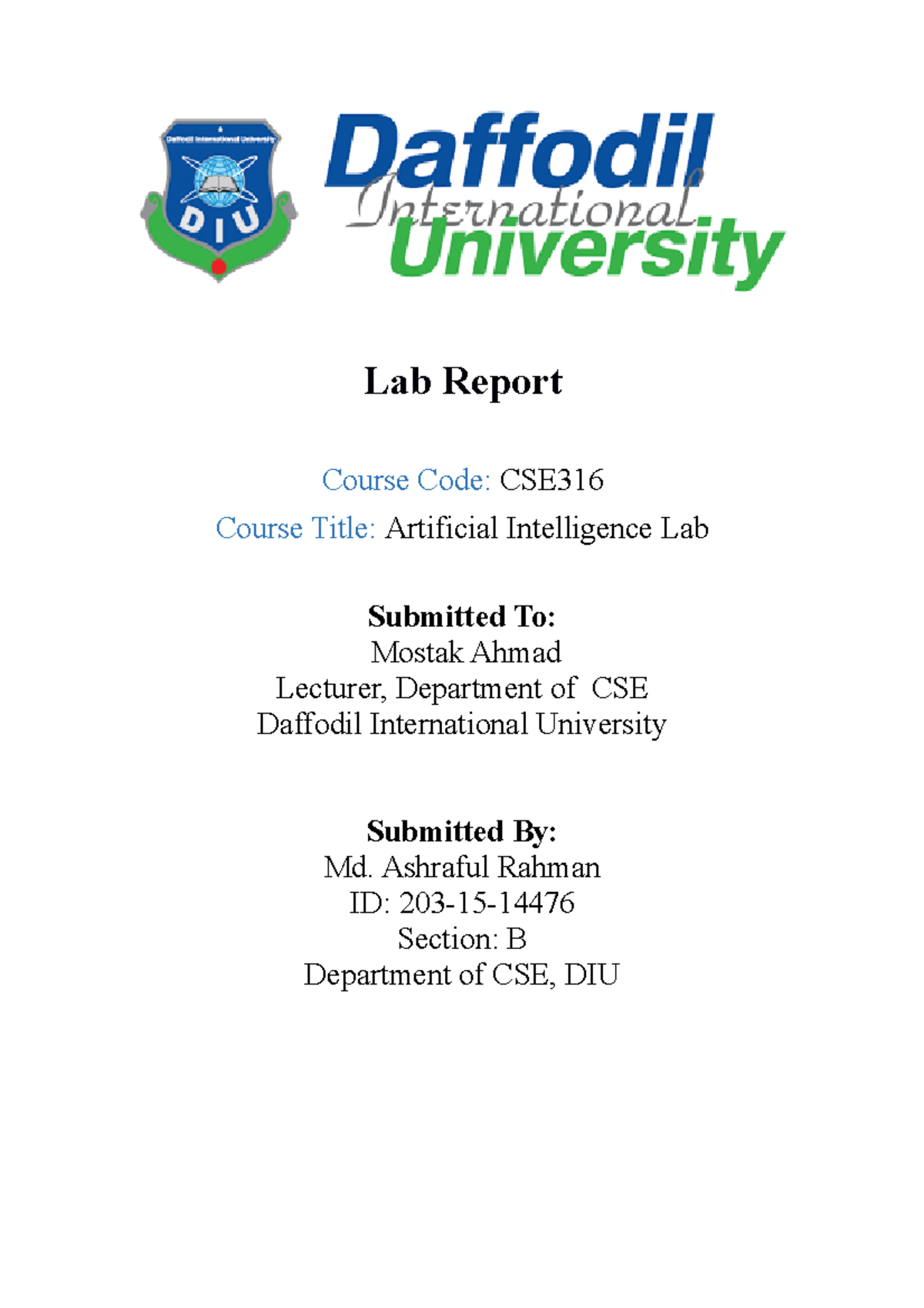 CSE AI Lab Report: Data Processing & Visualization Insights - Studocu