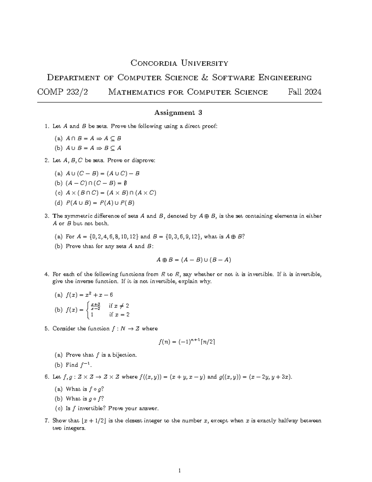 COMP 232/2 Assignment 3: Sets and Functions Analysis & Proofs - Studocu