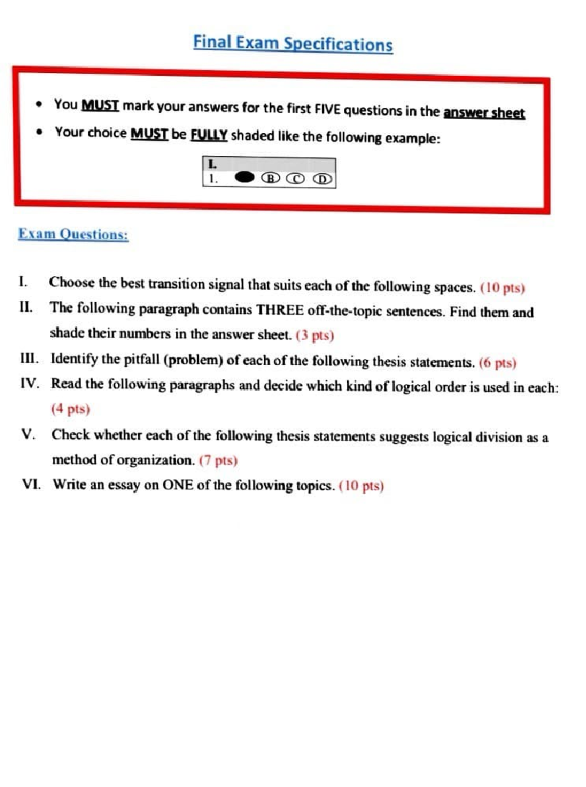1st Year ENG 101 Final Exam Specifications and Revision Guide - Studocu