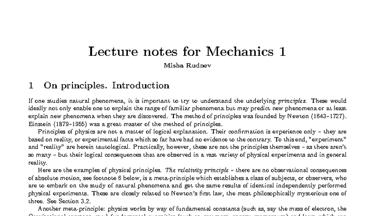 Lecture Notes for Mechanics 1: Principles and Concepts by Misha Rudnev ...