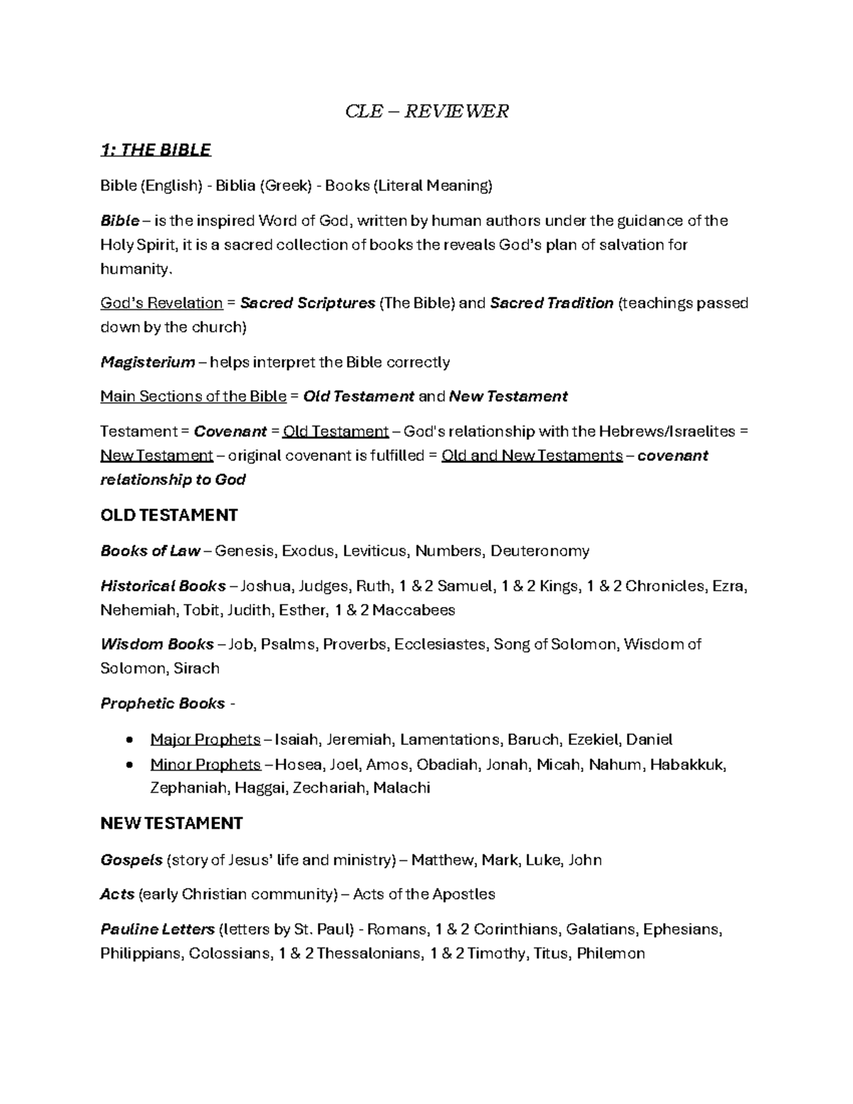 Reviewer-CLE-4th - ;lkjhgfdxzsQWERTYU - CLE – REVIEWER 1: THE BIBLE ...