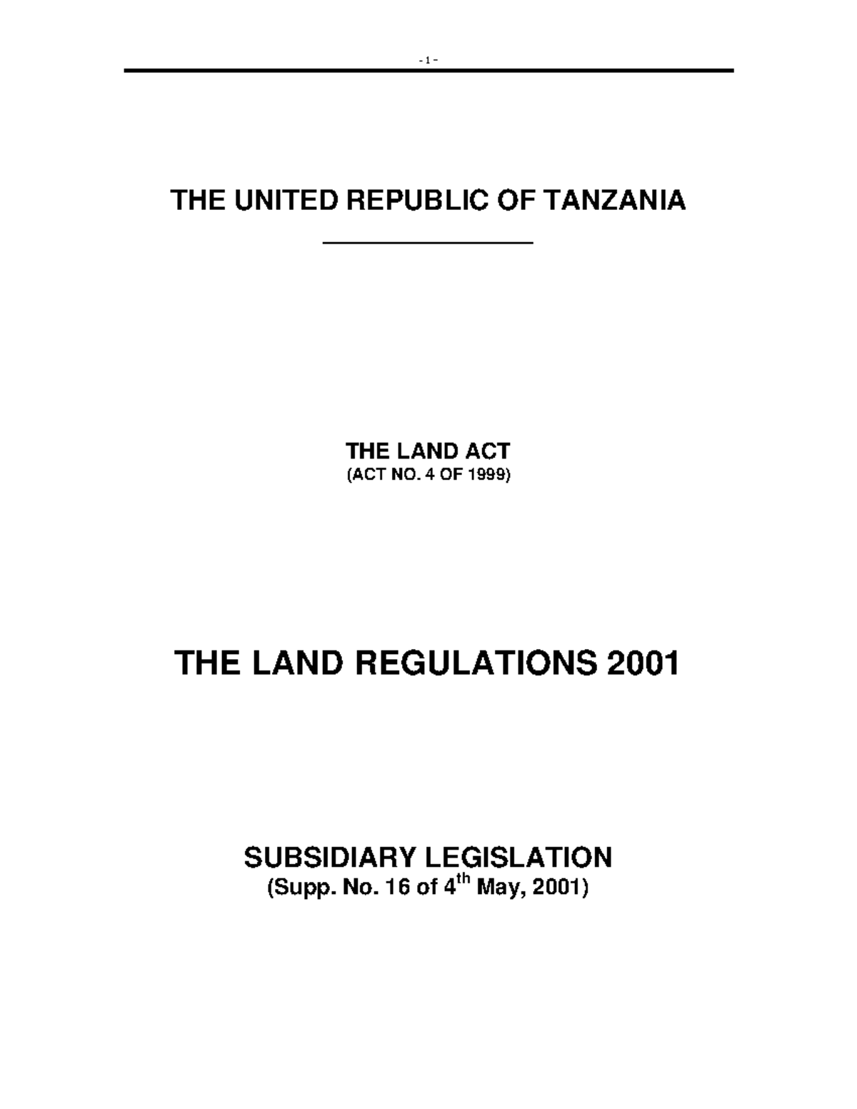 Tanzania Land Act (Act No. 4) - Forms & Regulations Overview - Studocu