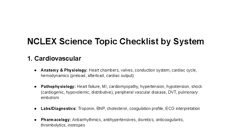 NCLEX Science Topic Checklist: Comprehensive Review for Exam Prep - Studocu