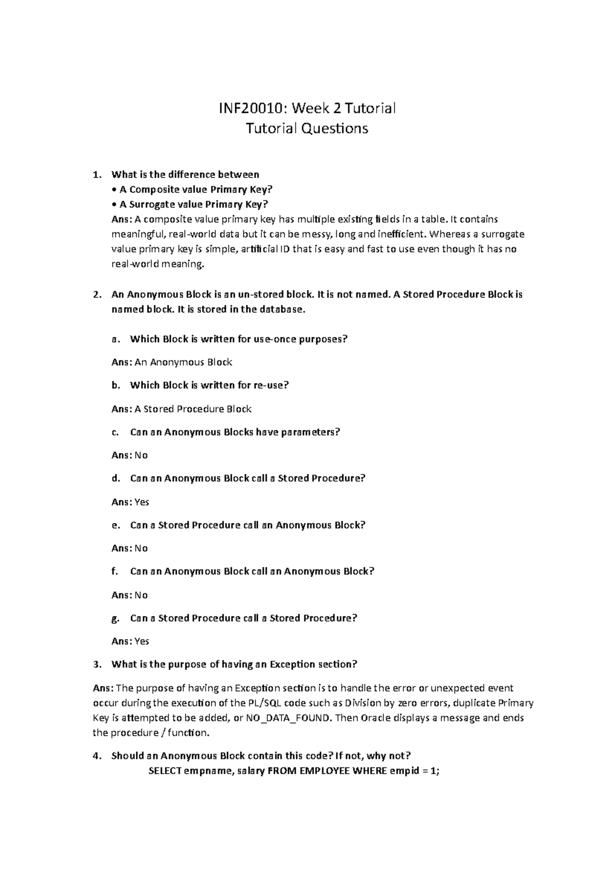 INF20010: Week 2 Tutorial Questions and Answers - Studocu