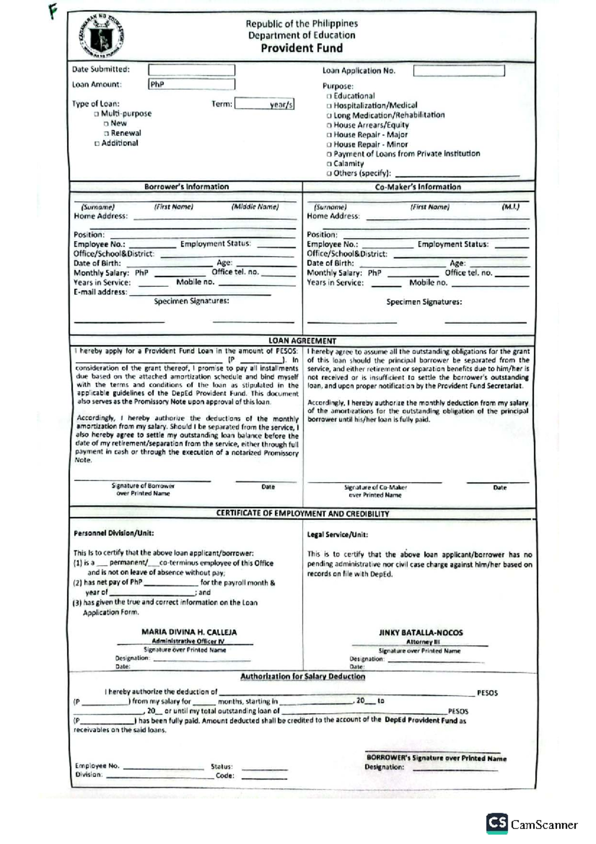 DepEd Loan Application Form for Provident Fund Assistance - Studocu