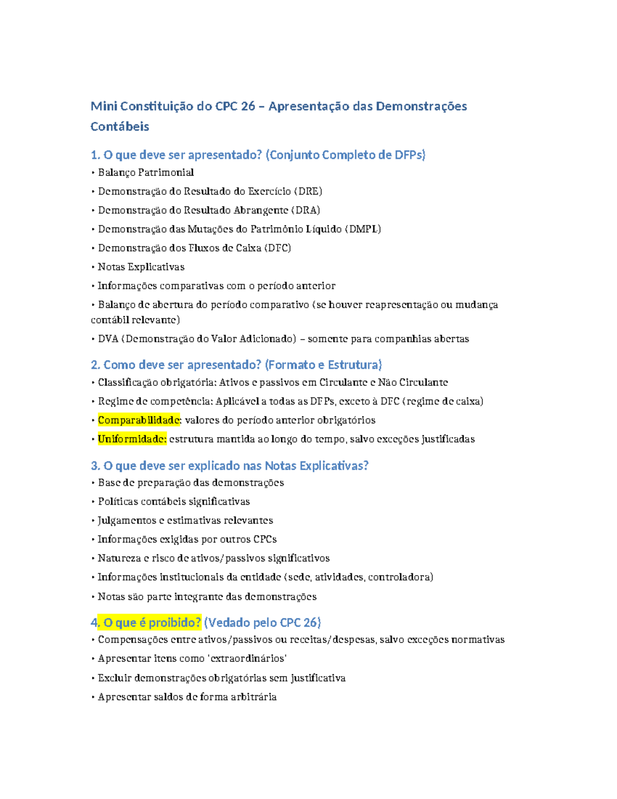 Apresentação das Demonstrações Contábeis segundo o CPC 26 - Studocu