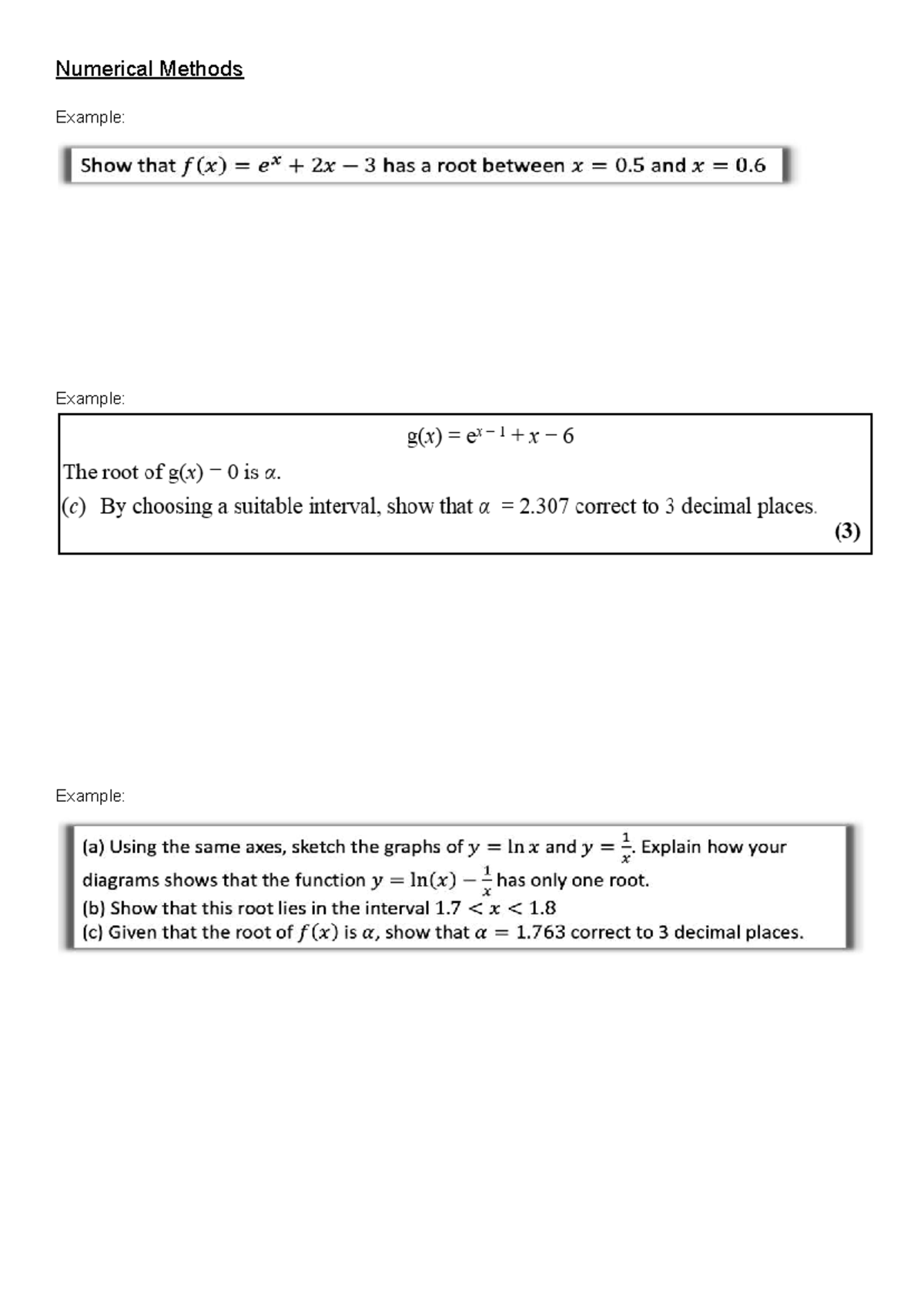 Numerical Methods (MATH 101) - Root Finding Example Sheet - Studocu
