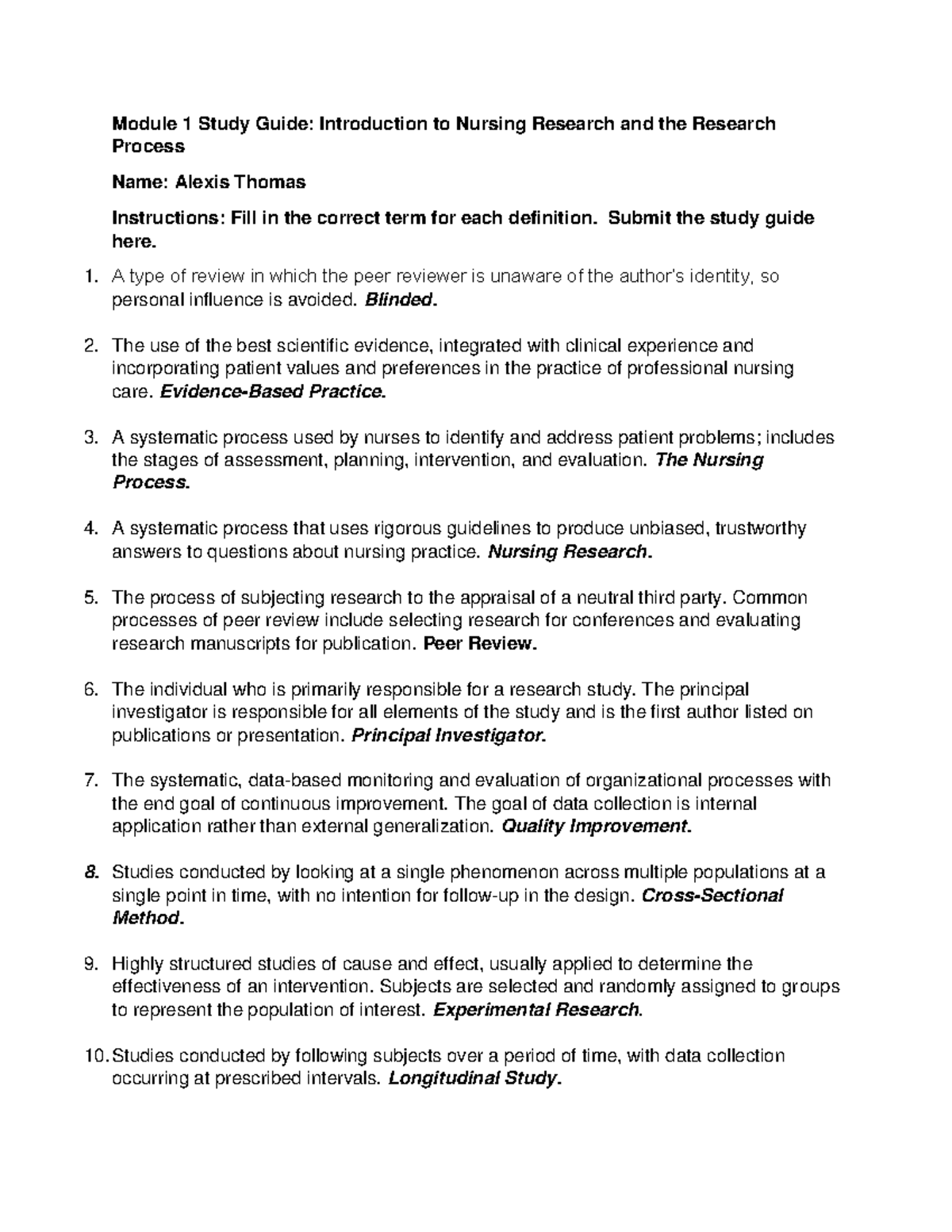 NUR 101 Module 1 Study Guide: Introduction to Nursing Research - Studocu