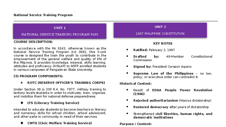 NSTP 1: Comprehensive Lessons and Notes on National Service Training ...